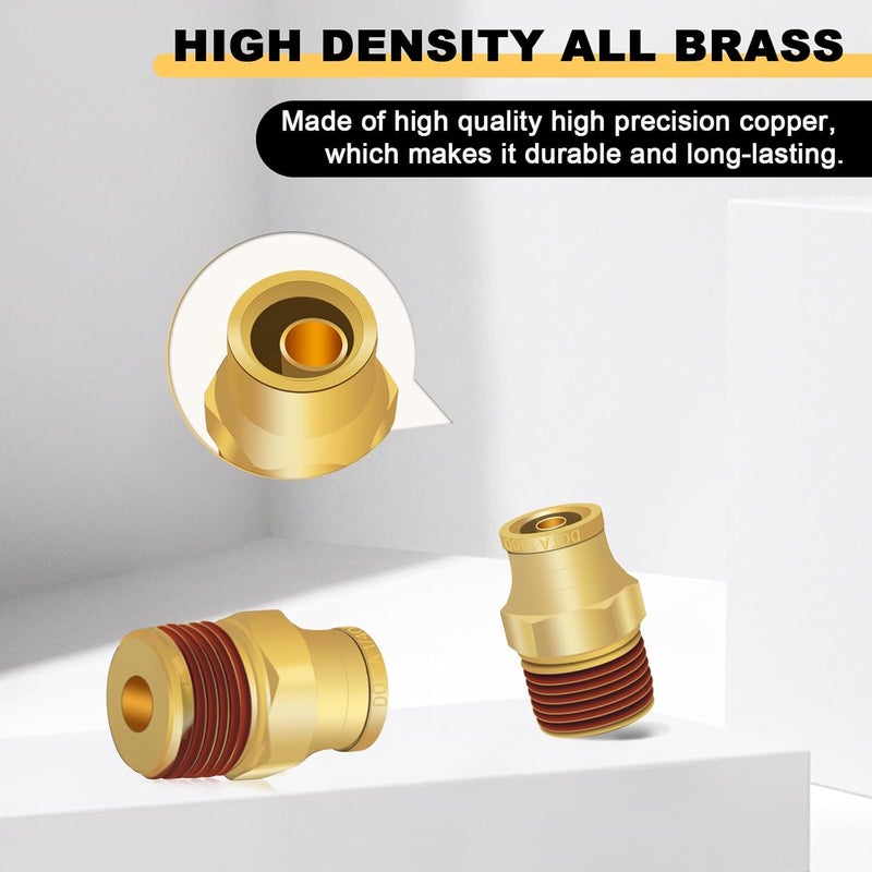 Siptenk 1/4" DOT Brass Push to Connect Air Line Fittings 5 PCS, 1/4" OD Tube x 1/4" NPT Thread Air Brake Line Quick Connect Fittings for Truck Trailers Industry Air System - Image 2